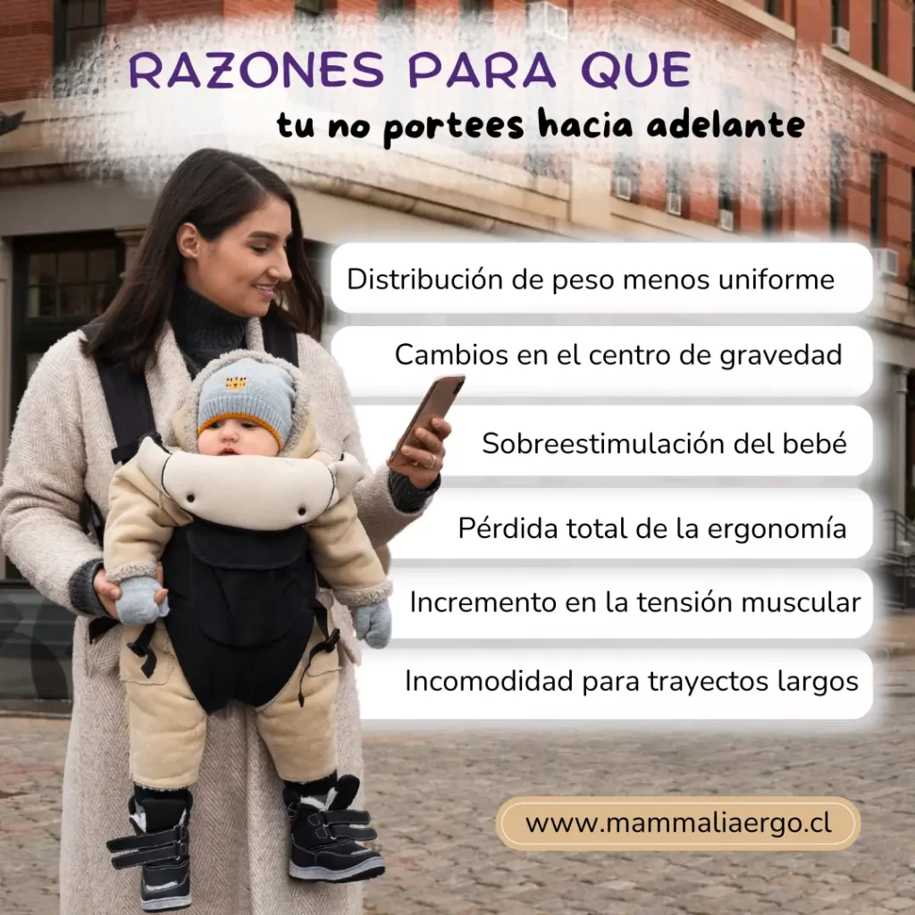 mama con portabebes mirando hacia adelante