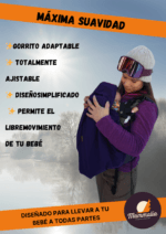 Mujer con bebé en mochila portabebés y accesorio de porteo