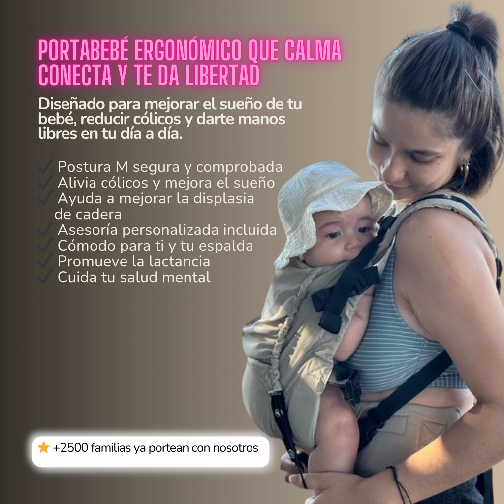 mujer con bebé en portabebés ergonómico