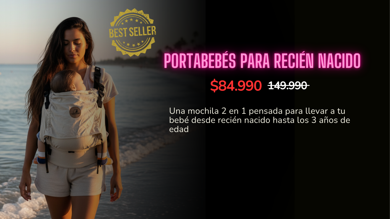 mujer con portabebés ergonómico
